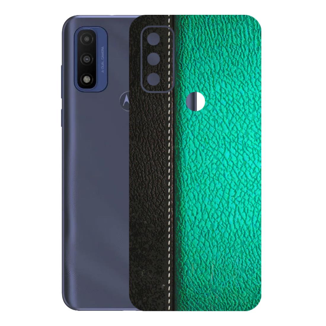 Motorola Phone Skins (All Models) - Black Green Dual Leather Stich - 3D Embossed Finish (L-233) Motorola Moto G Pure