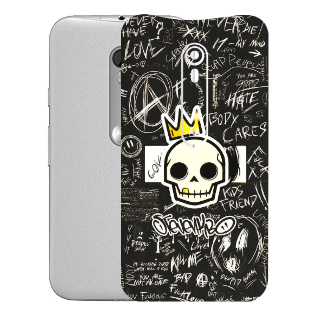 Motorola Phone Skins (All Models) - Funny Skull Black Chalk Grafitti - 3D Embossed Finish (L-22) Motorola Moto G Turbo