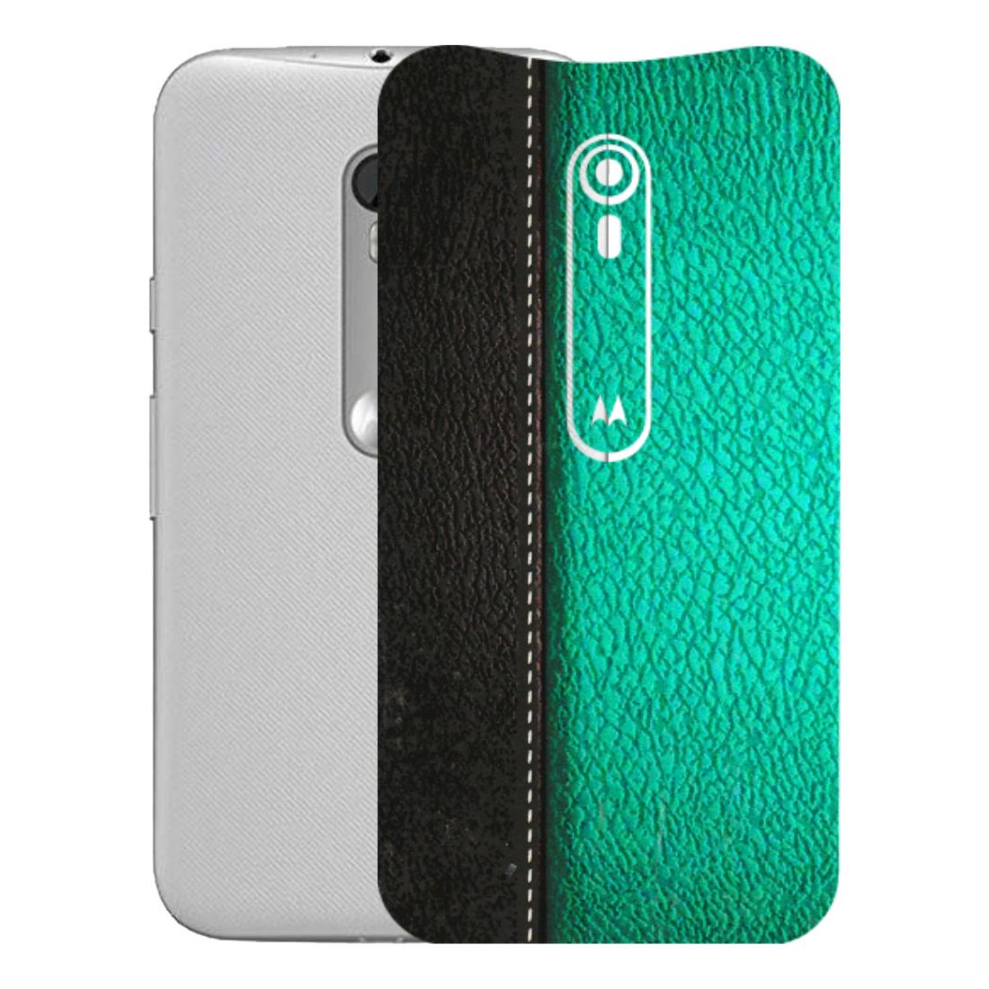 Motorola Phone Skins (All Models) - Black Green Dual Leather Stich - 3D Embossed Finish (L-233) Motorola Moto G Turbo
