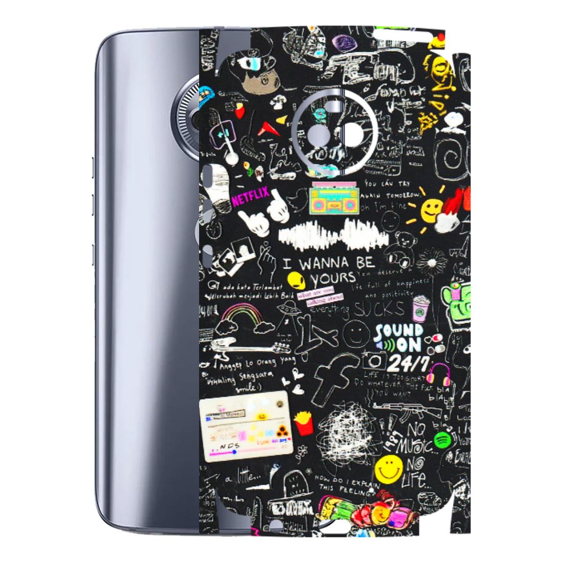 Motorola Phone Skins (All Models) - Black Creatives Doodles - 3D Embossed Finish (L-311) Motorola Moto X4