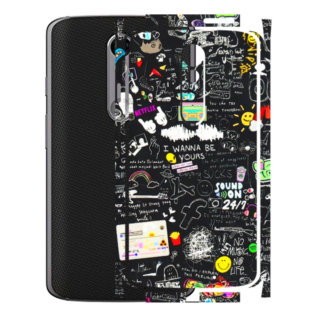 Motorola Phone Skins (All Models) - Black Creatives Doodles - 3D Embossed Finish (L-311) Motorola Moto X Force