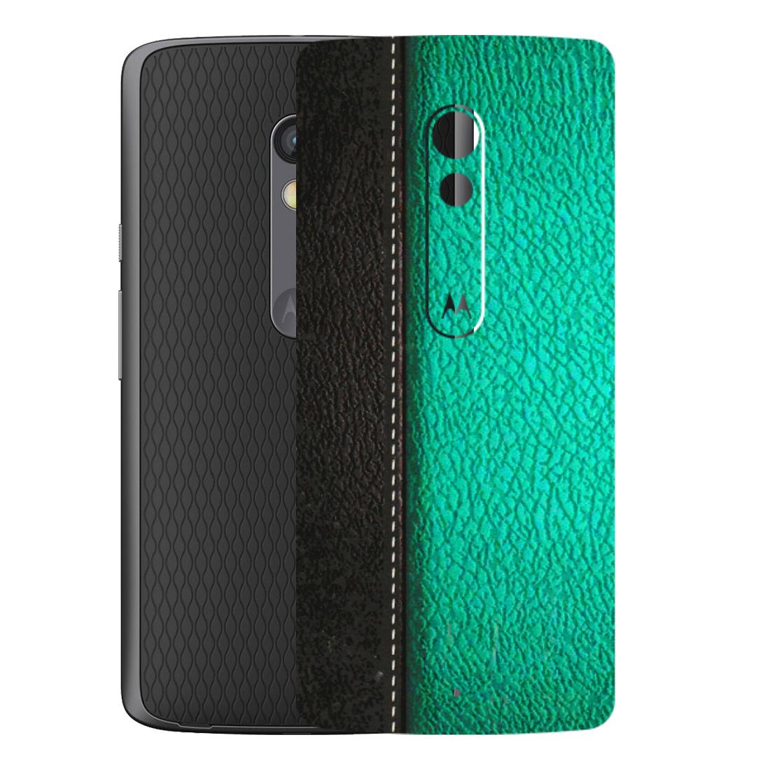 Motorola Phone Skins (All Models) - Black Green Dual Leather Stich - 3D Embossed Finish (L-233) Motorola Moto X Play