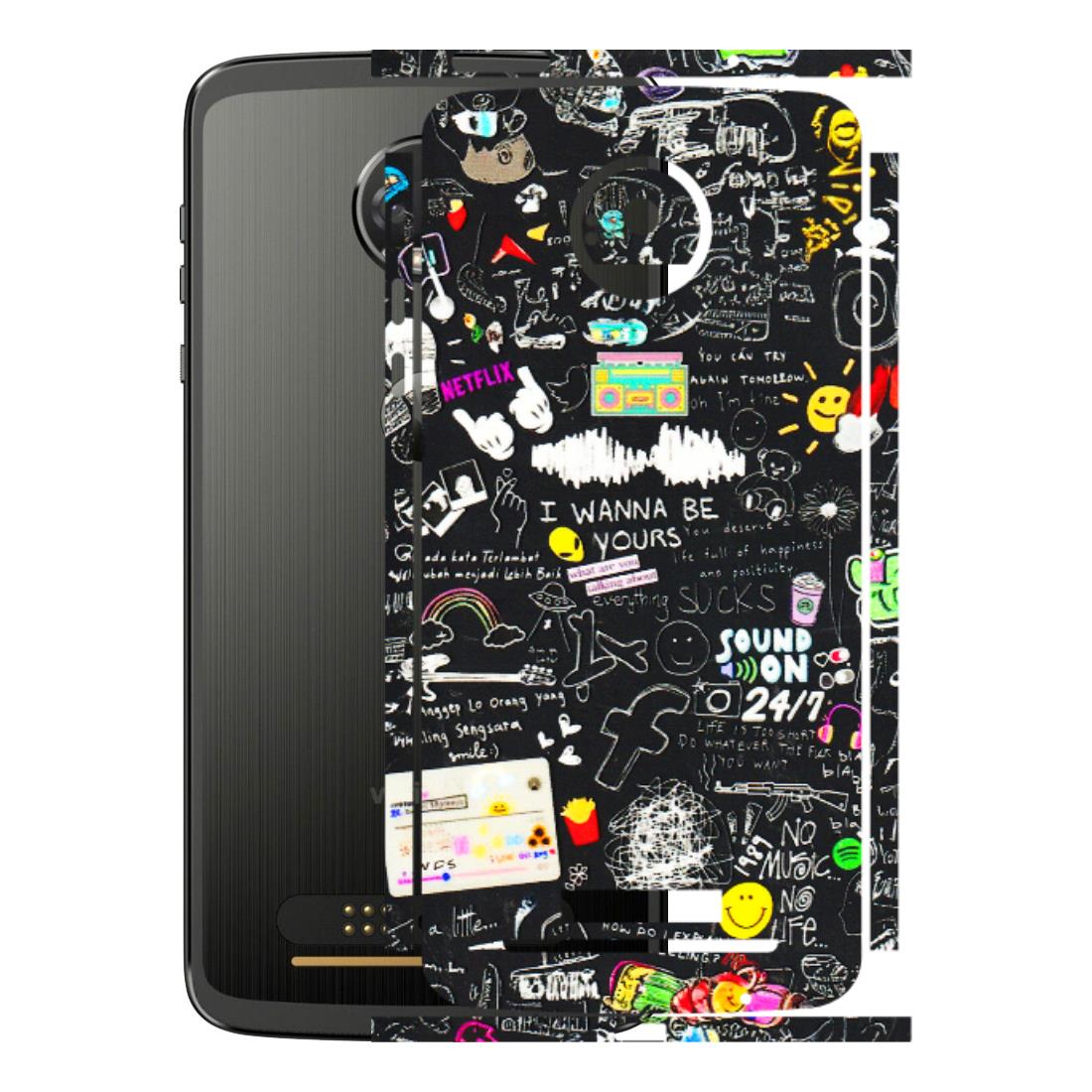 Motorola Phone Skins (All Models) - Black Creatives Doodles - 3D Embossed Finish (L-311) Motorola Moto Z