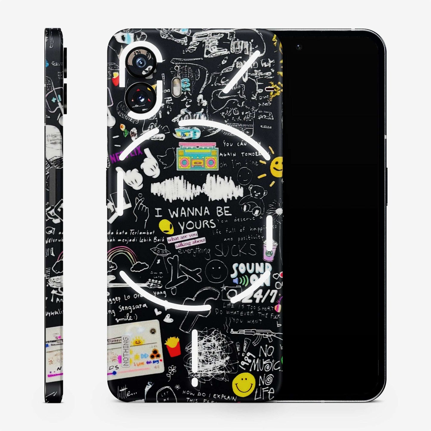 Black Creatives Doodles 3D Embossed Phone Skin