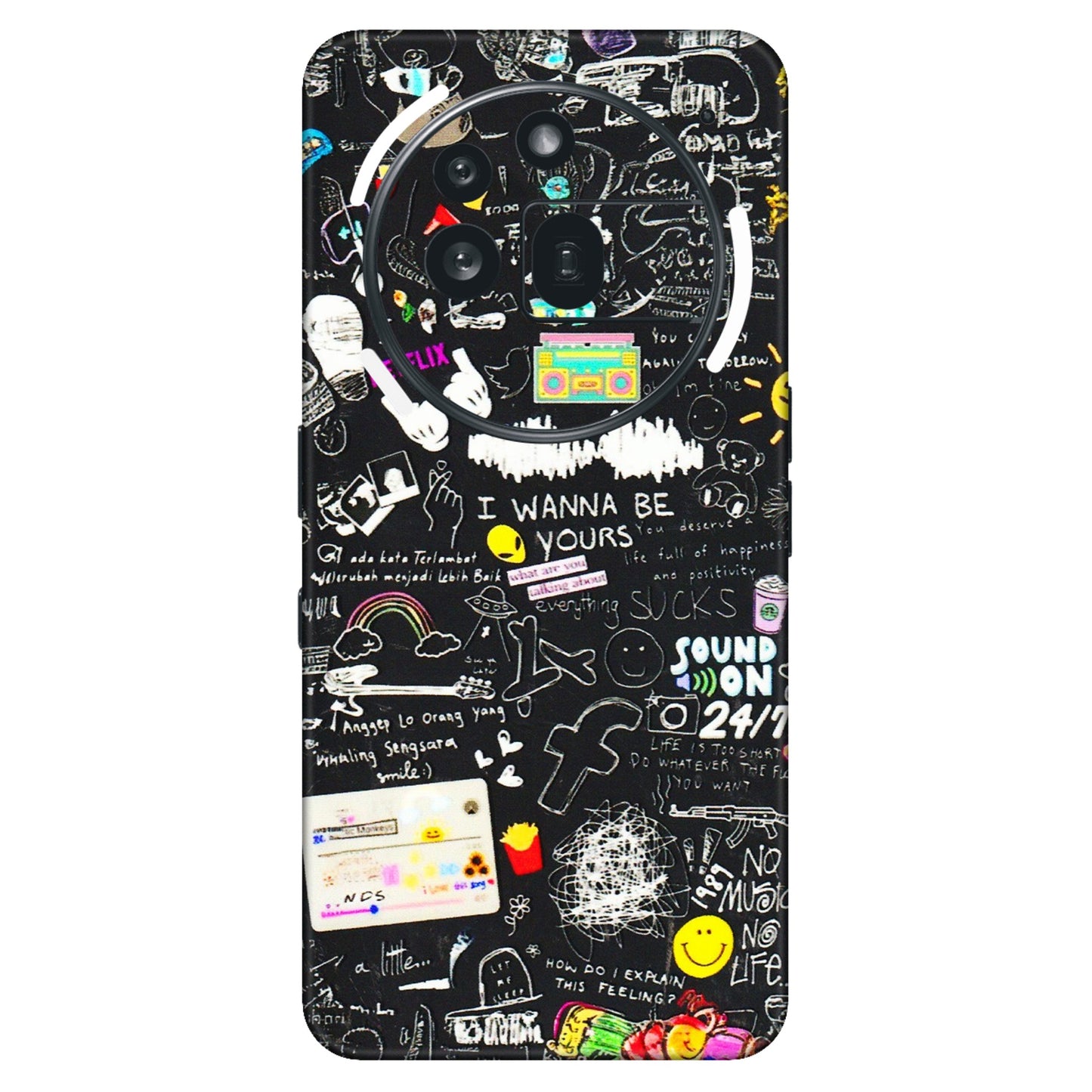 Nothing Phone Skins (All Models) - Black Creatives Doodles - 3D Embossed Finish (L-311) Nothing Phone 3A Pro