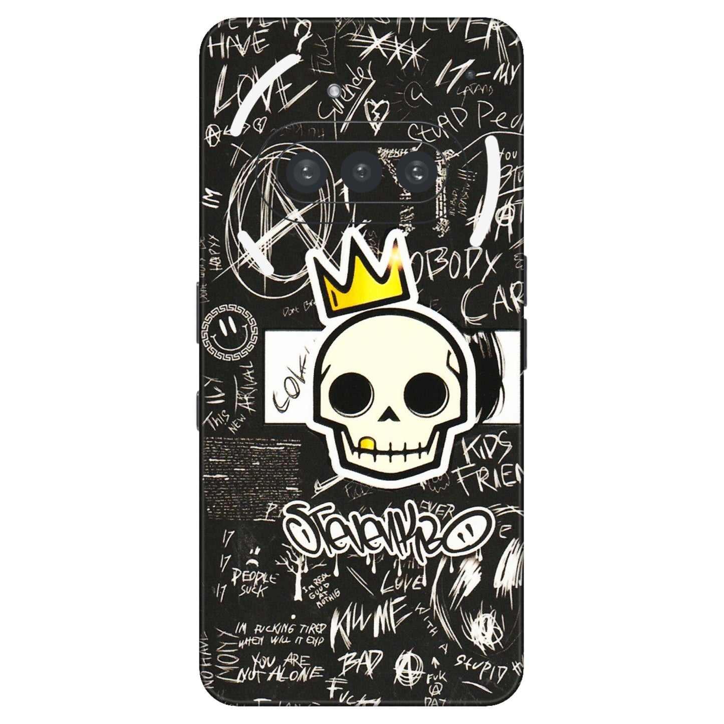 Nothing Phone Skins (All Models) - Funny Skull Black Chalk Grafitti - 3D Embossed Finish (L-22) Nothing Phone 3A