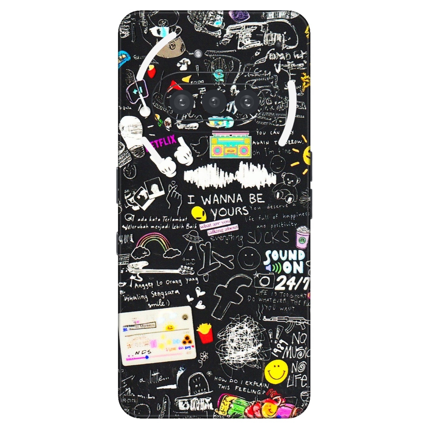 Nothing Phone Skins (All Models) - Black Creatives Doodles - 3D Embossed Finish (L-311) Nothing Phone 3A