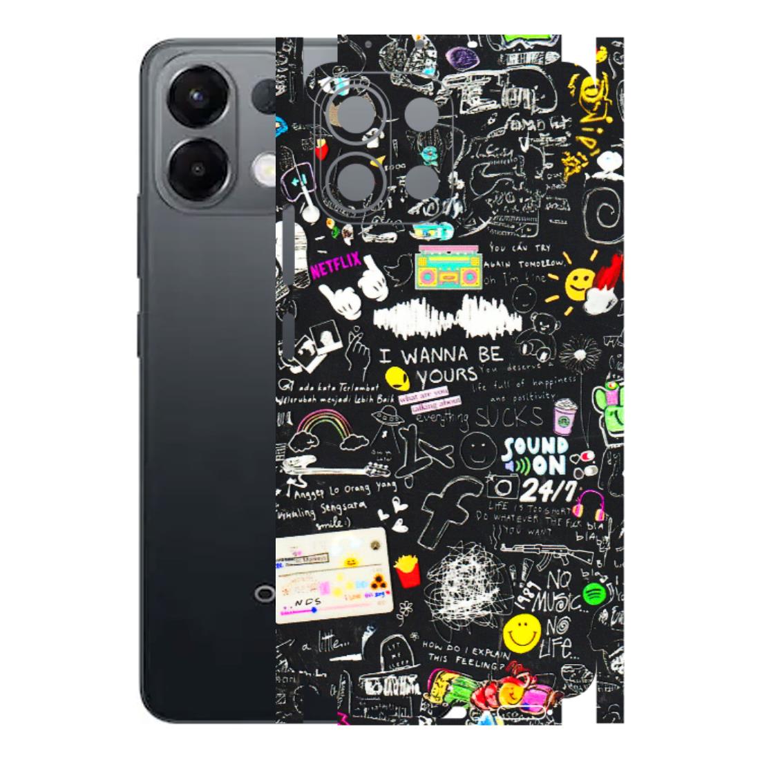 OPPO Phone Skins 2025 (All Models) - Black Creatives Doodles - 3D Embossed Finish (L-311) Oppo K13 5G