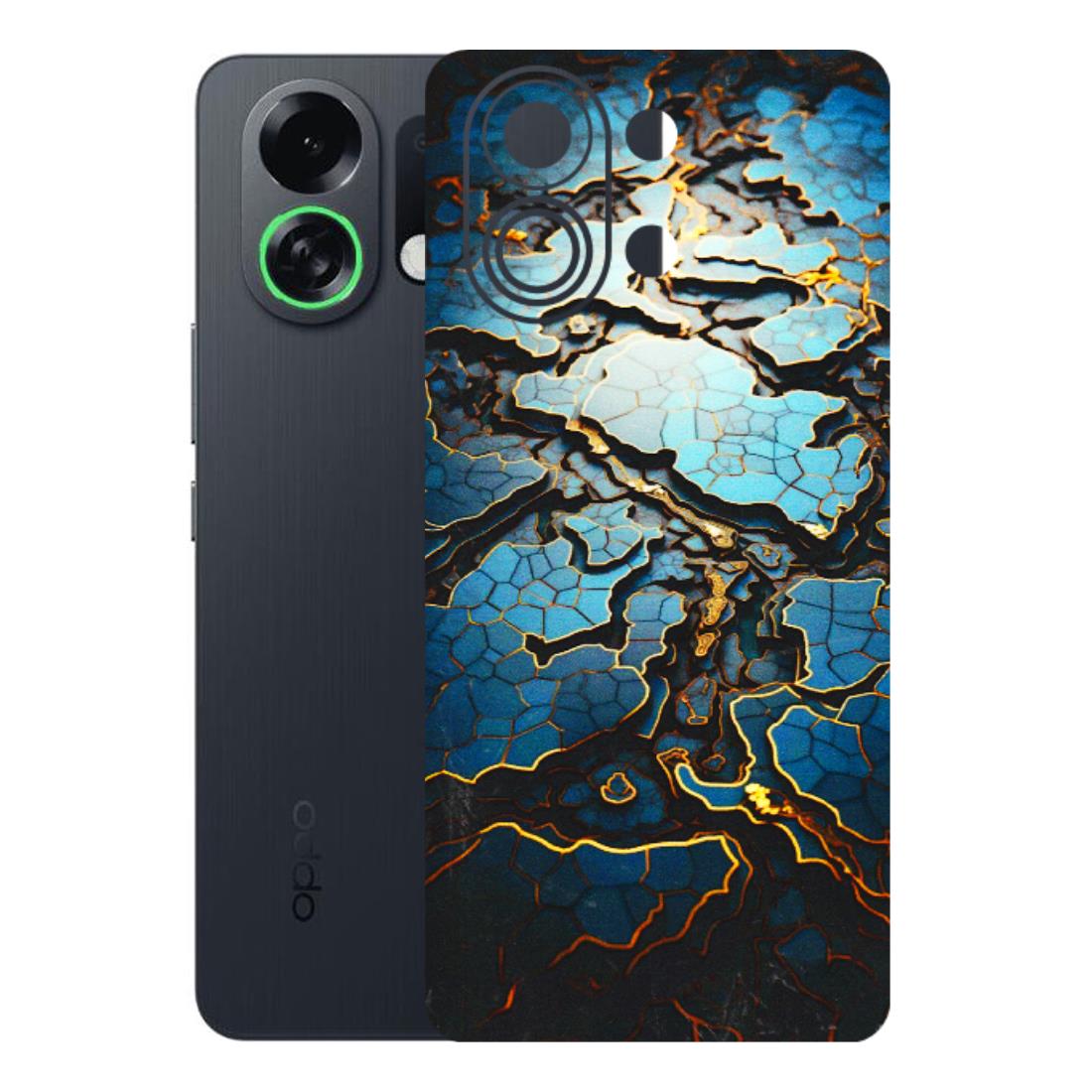 OPPO Phone Skins 2025 (All Models) - Blue Gold Abstract - 3D Embossed Finish (L-11) Oppo K13 Turbo 5G