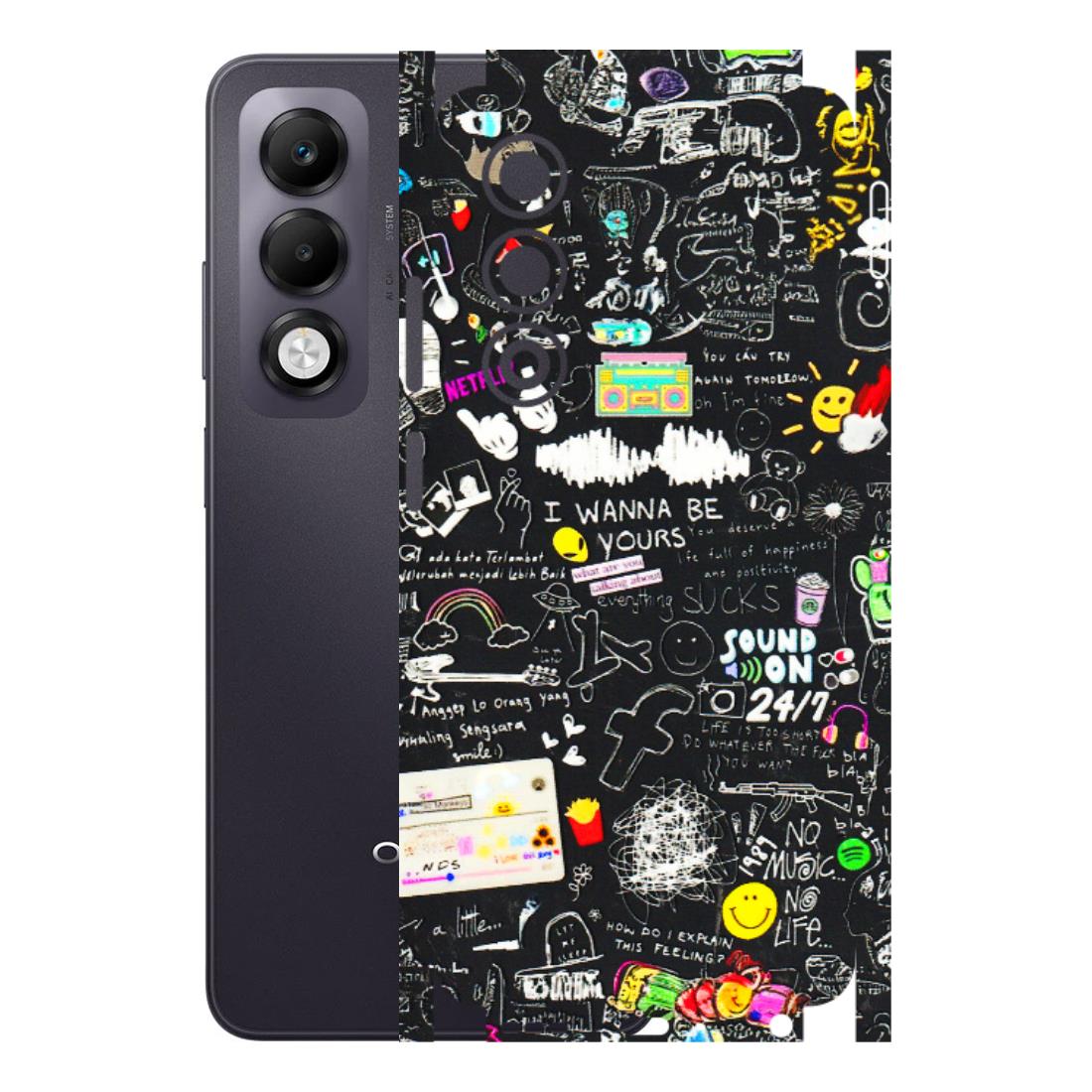OPPO Phone Skins 2025 (All Models) - Black Creatives Doodles - 3D Embossed Finish (L-311) Oppo K13x 5G