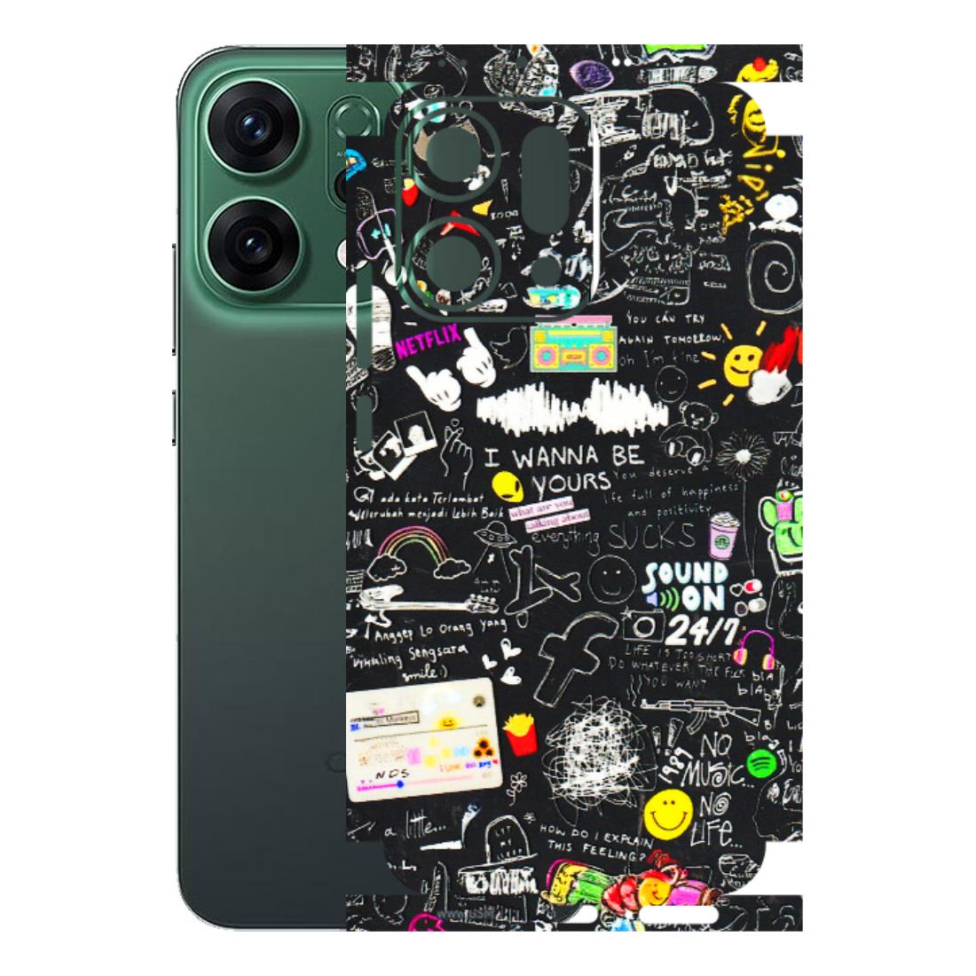 OPPO Phone Skins 2025 (All Models) - Black Creatives Doodles - 3D Embossed Finish (L-311) Oppo Reno 14 5G