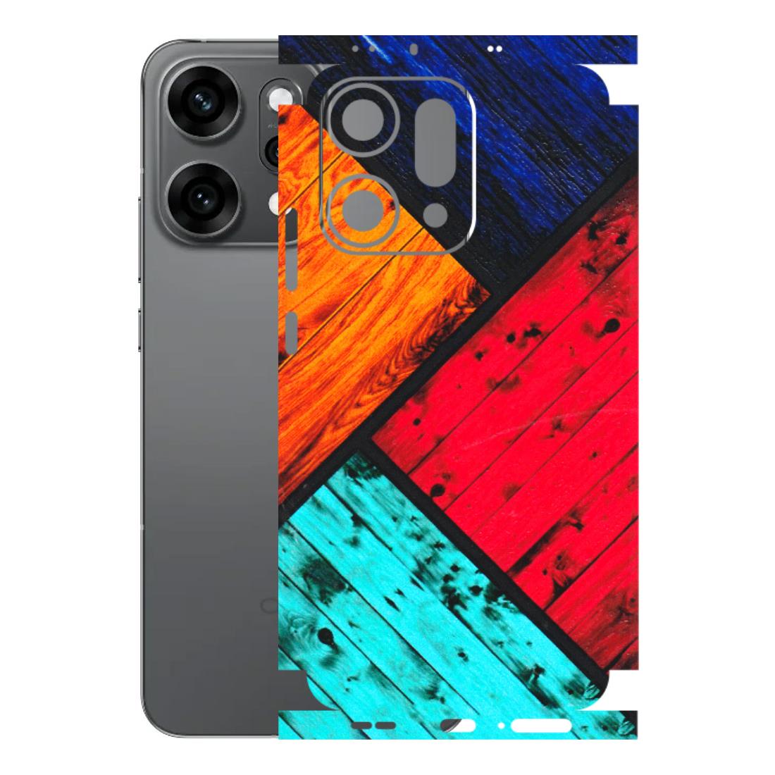 OPPO Phone Skins 2025 (All Models) - Colourful Wood Panels Abstract - 3D Embossed Finish (L-09) Oppo Reno 14 Pro 5G