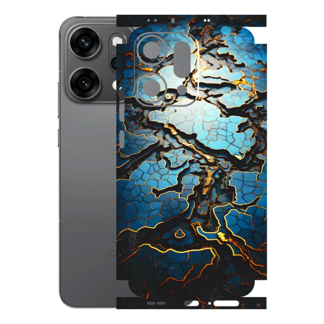 OPPO Phone Skins 2025 (All Models) - Blue Gold Abstract - 3D Embossed Finish (L-11) Oppo Reno 14 Pro 5G