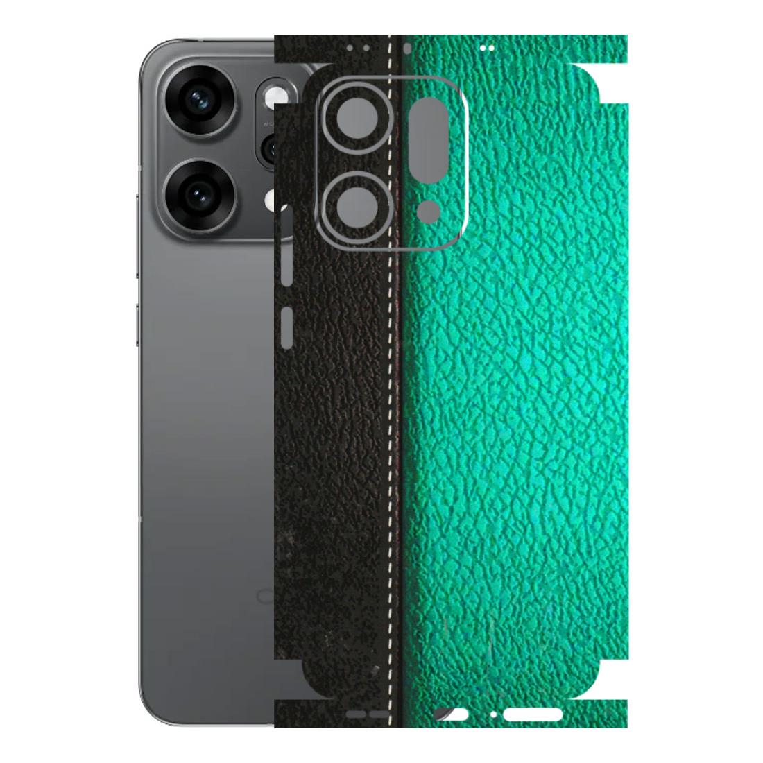 OPPO Phone Skins 2025 (All Models) - Black Green Dual Leather Stich - 3D Embossed Finish (L-233) Oppo Reno 14 Pro 5G
