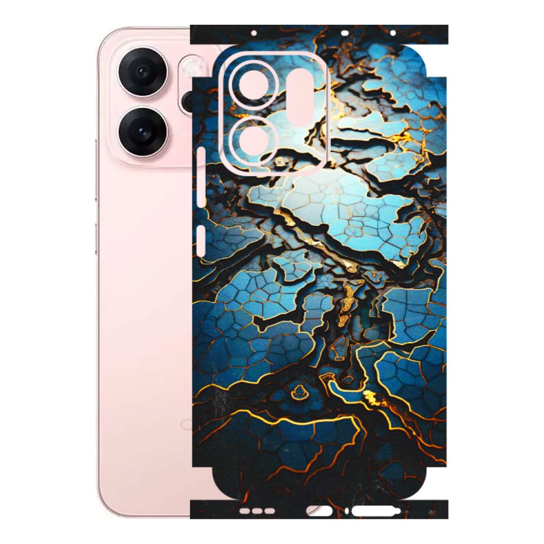 OPPO Phone Skins 2025 (All Models) - Blue Gold Abstract - 3D Embossed Finish (L-11) Oppp Reno 14F 5G