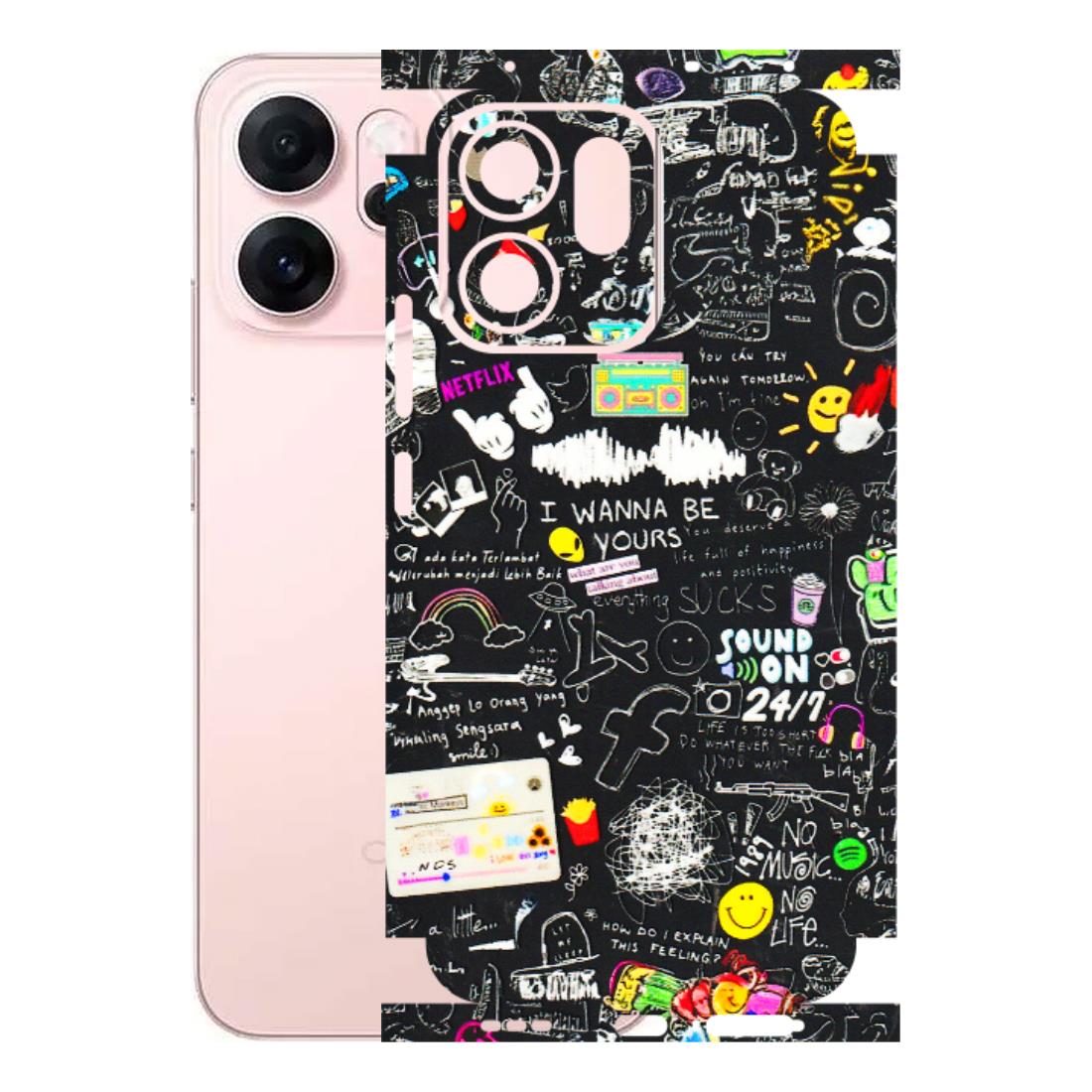 OPPO Phone Skins 2025 (All Models) - Black Creatives Doodles - 3D Embossed Finish (L-311) Oppp Reno 14F 5G