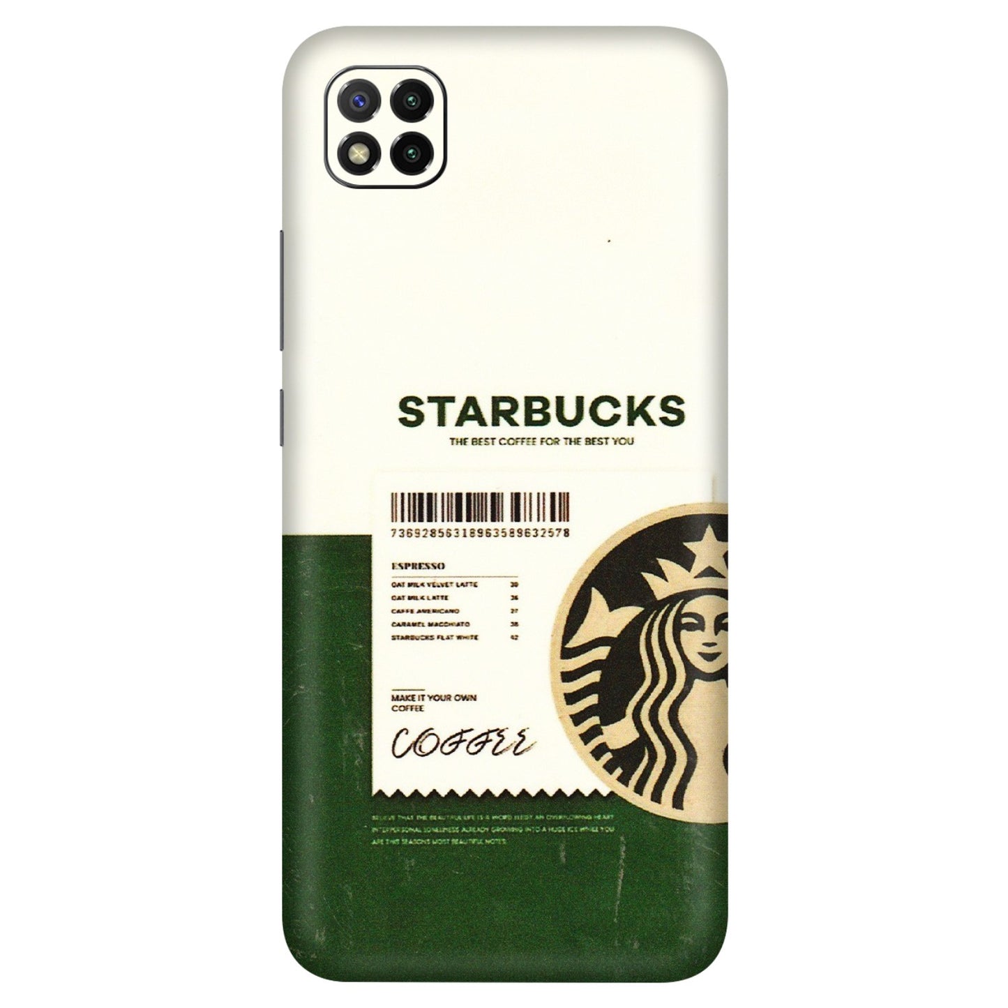 POCO Phone Skins (All Models) - Starbucks Barcode - 3D Embossed Finish (L-308) Poco C3