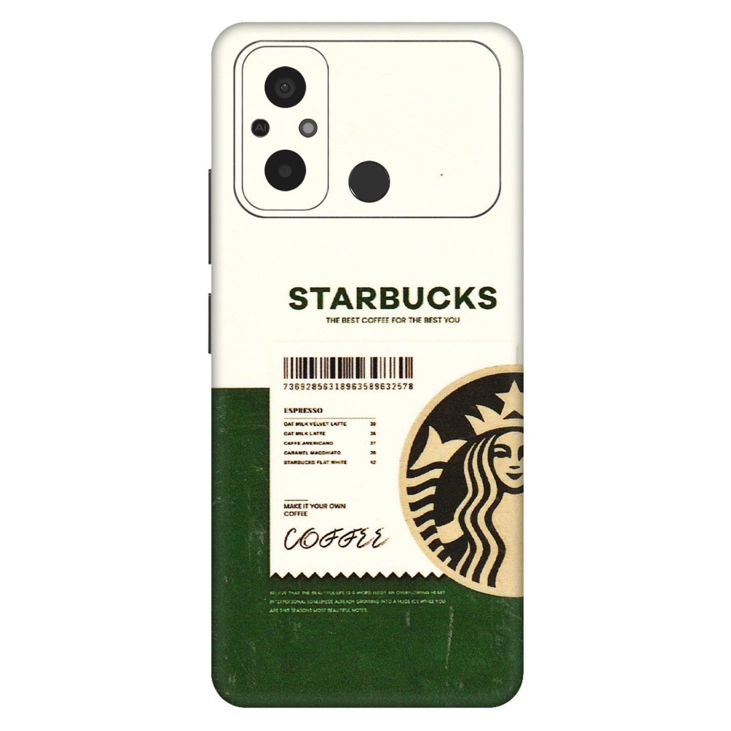 POCO Phone Skins (All Models) - Starbucks Barcode - 3D Embossed Finish (L-308) Poco C55