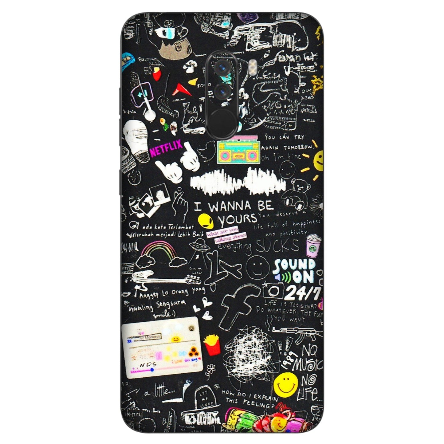 POCO Phone Skins (All Models) - Black Creatives Doodles - 3D Embossed Finish (L-311) Poco F1