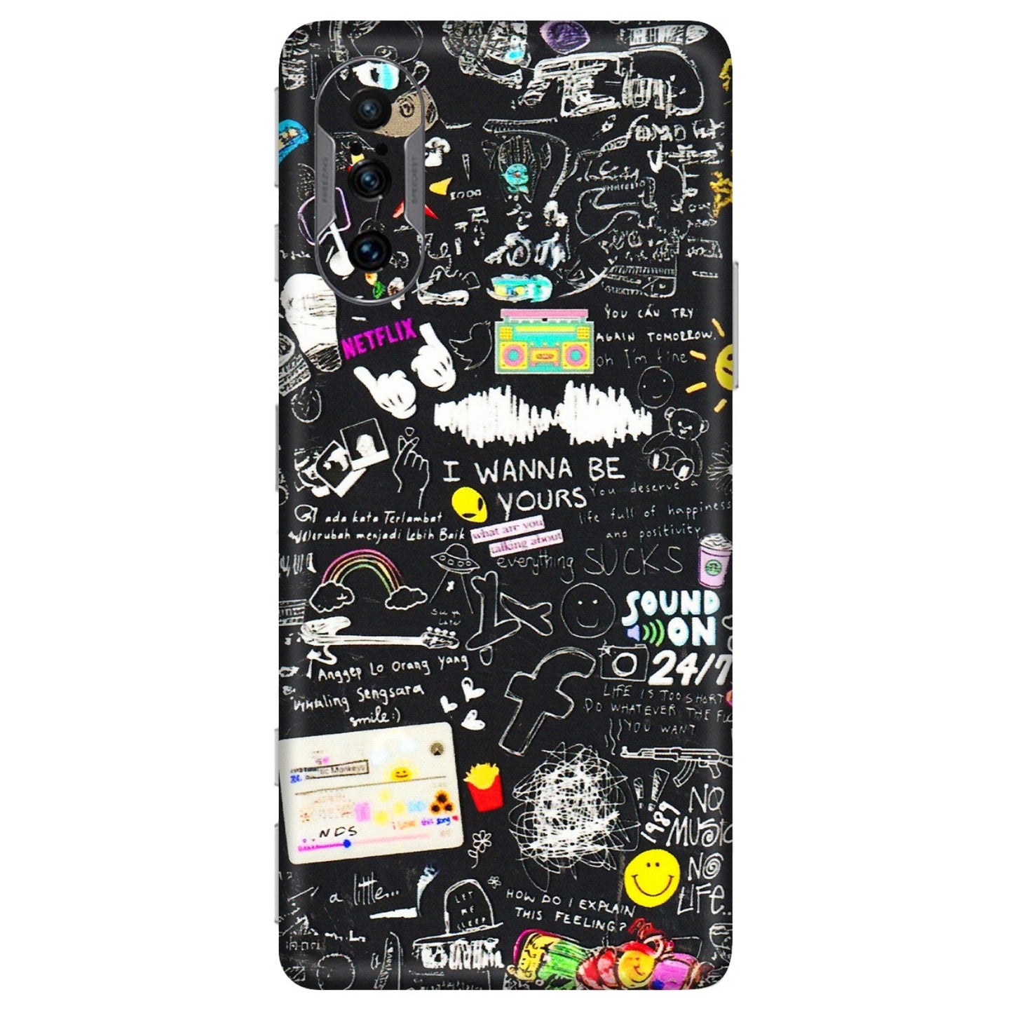 POCO Phone Skins (All Models) - Black Creatives Doodles - 3D Embossed Finish (L-311) Poco F3 GT (5G)