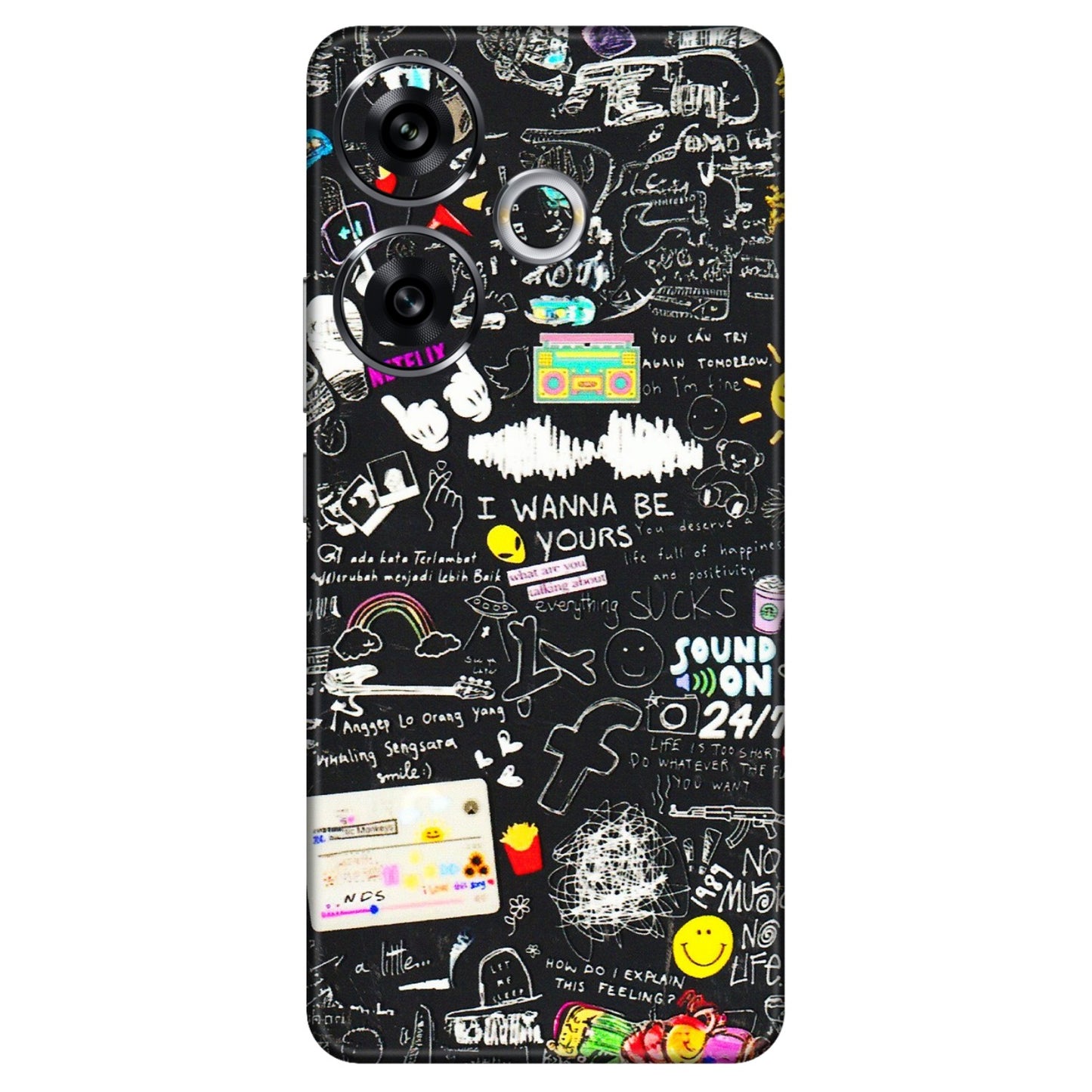 POCO Phone Skins (All Models) - Black Creatives Doodles - 3D Embossed Finish (L-311) Poco F6 (5G)