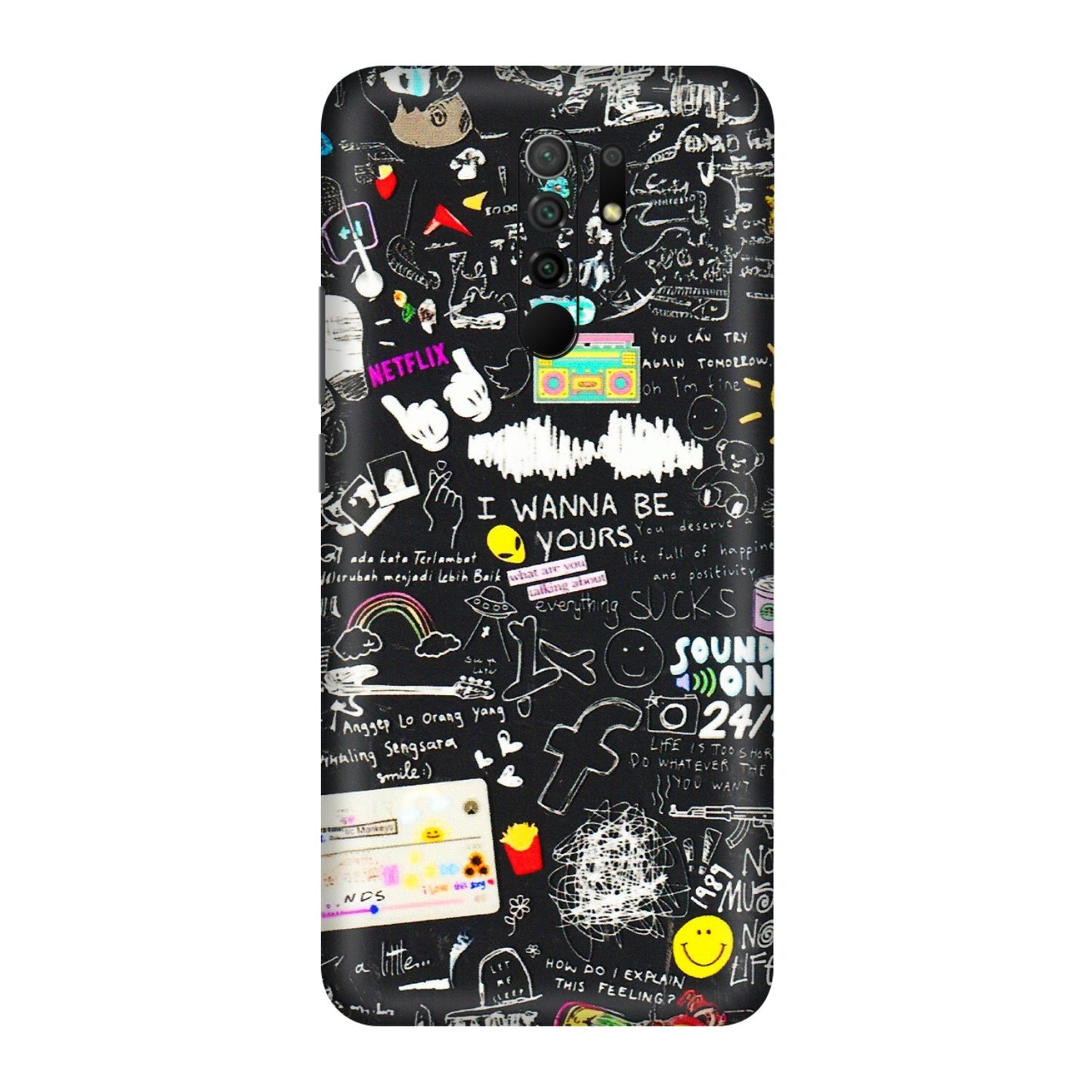 POCO Phone Skins (All Models) - Black Creatives Doodles - 3D Embossed Finish (L-311) Poco M2