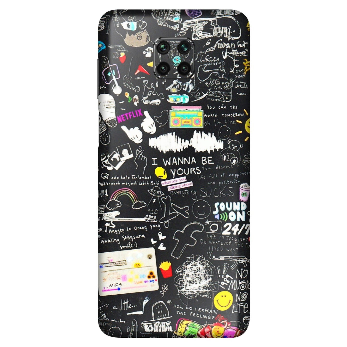 POCO Phone Skins (All Models) - Black Creatives Doodles - 3D Embossed Finish (L-311) Poco M2 PRO