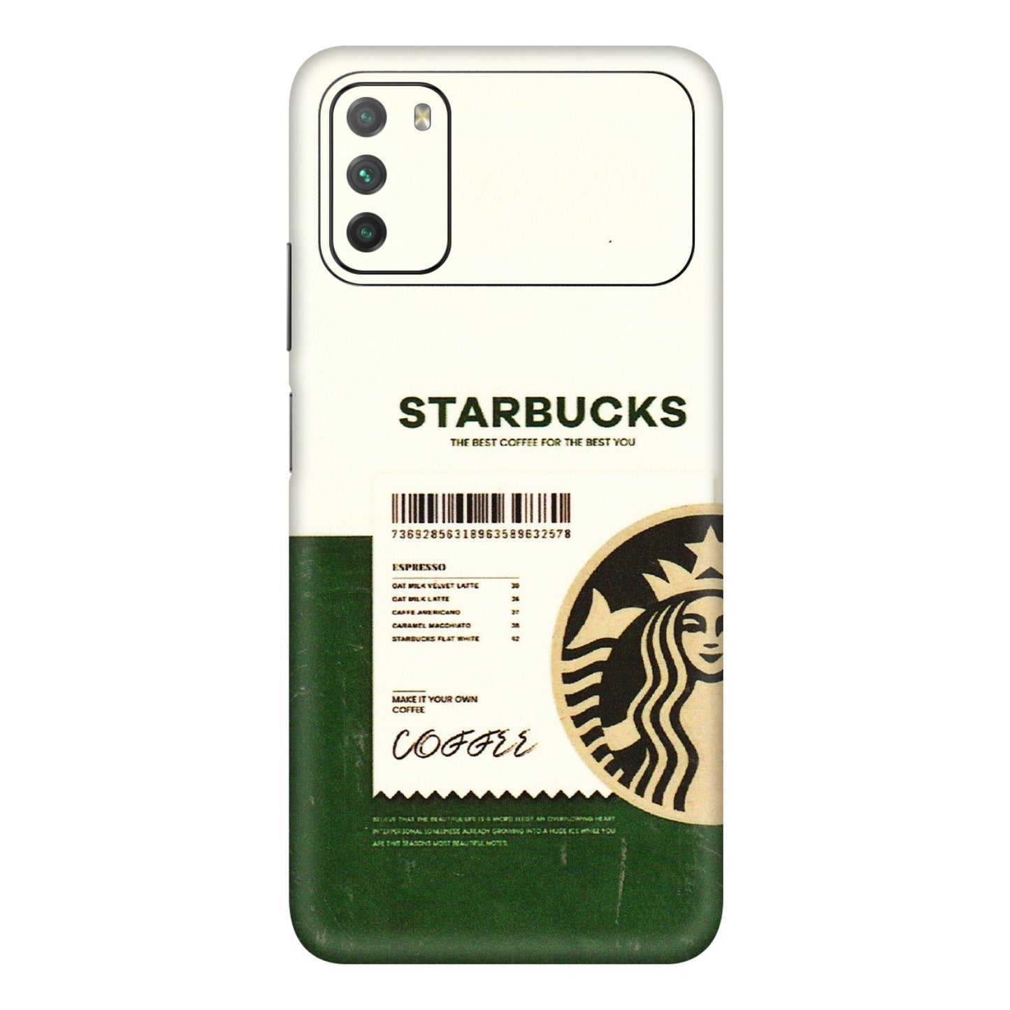 POCO Phone Skins (All Models) - Starbucks Barcode - 3D Embossed Finish (L-308) Poco M3