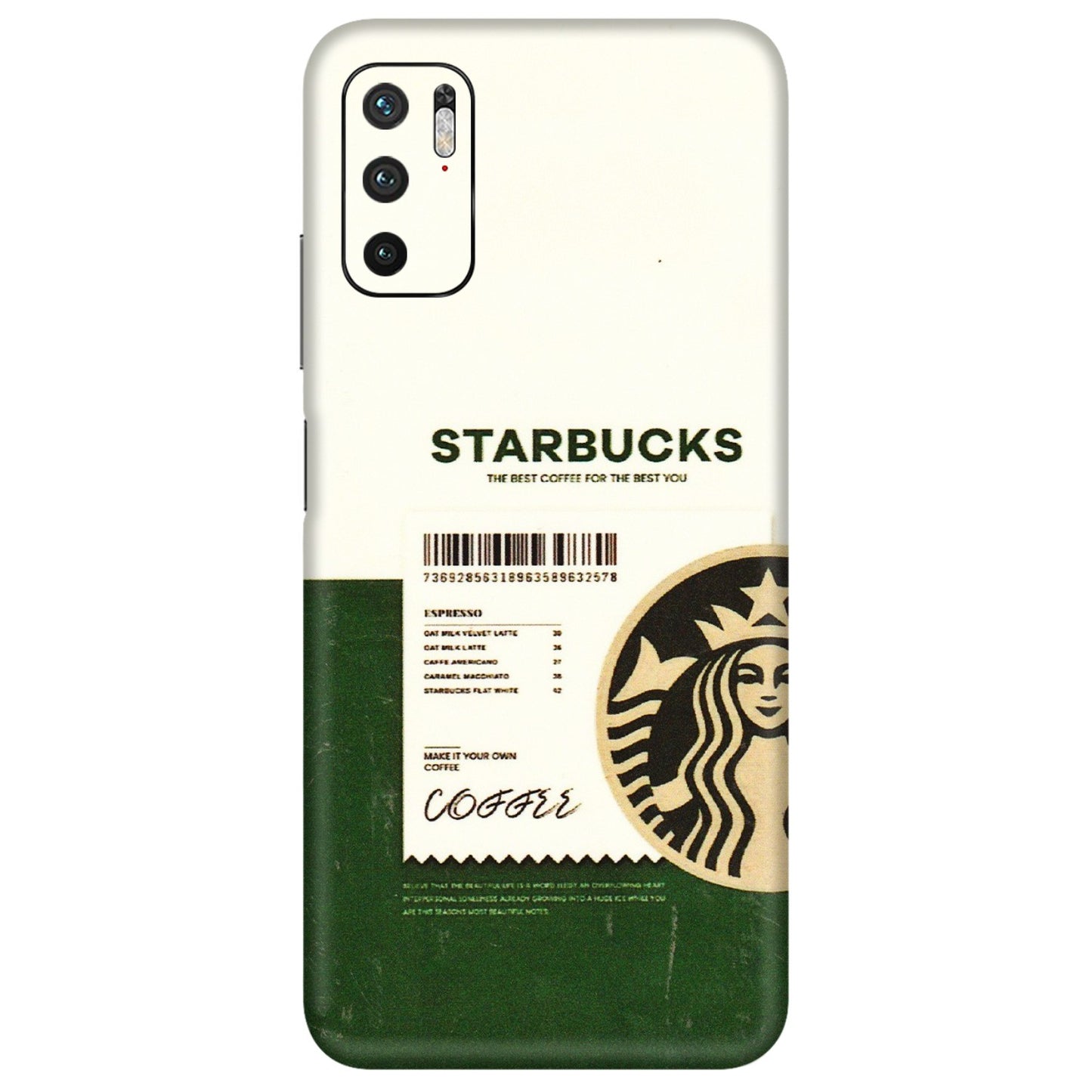 POCO Phone Skins (All Models) - Starbucks Barcode - 3D Embossed Finish (L-308) Poco M3 PRO (5G)