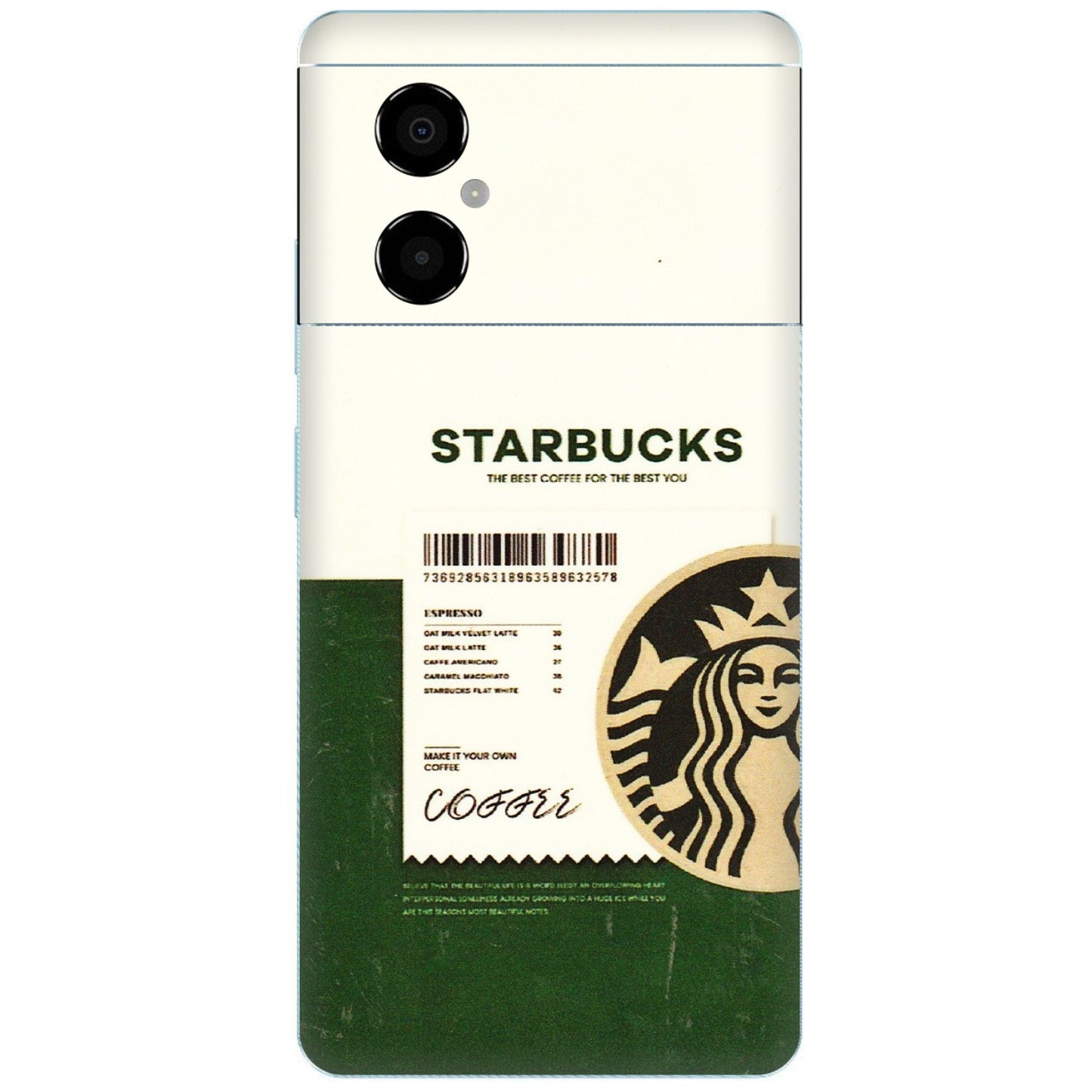 POCO Phone Skins (All Models) - Starbucks Barcode - 3D Embossed Finish (L-308) Poco M4 (5G)