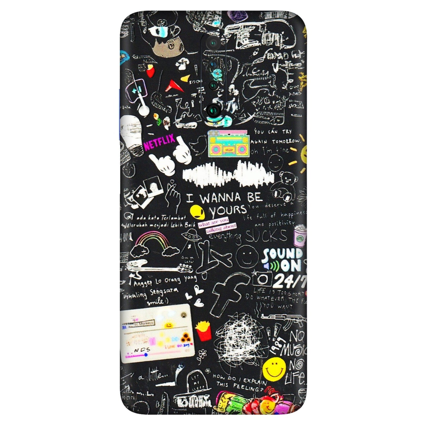 POCO Phone Skins (All Models) - Black Creatives Doodles - 3D Embossed Finish (L-311) Poco X2