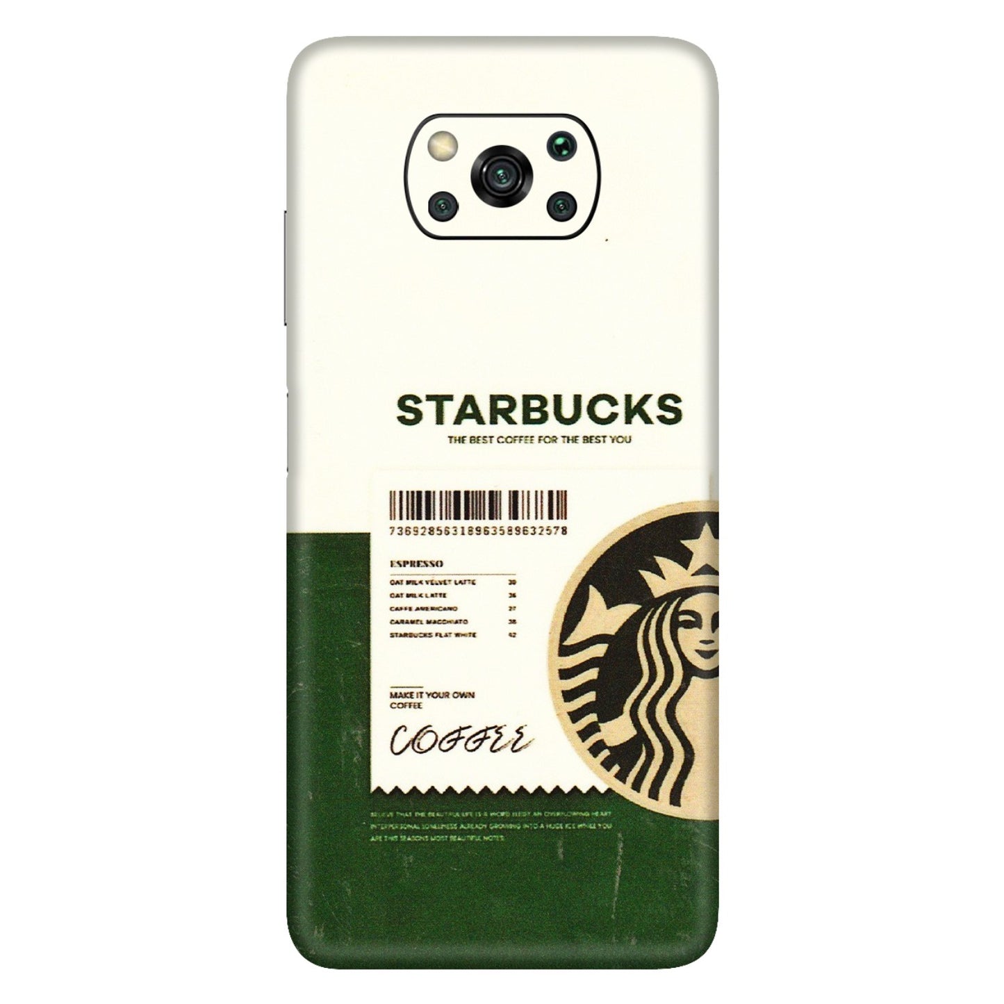 POCO Phone Skins (All Models) - Starbucks Barcode - 3D Embossed Finish (L-308) Poco X3