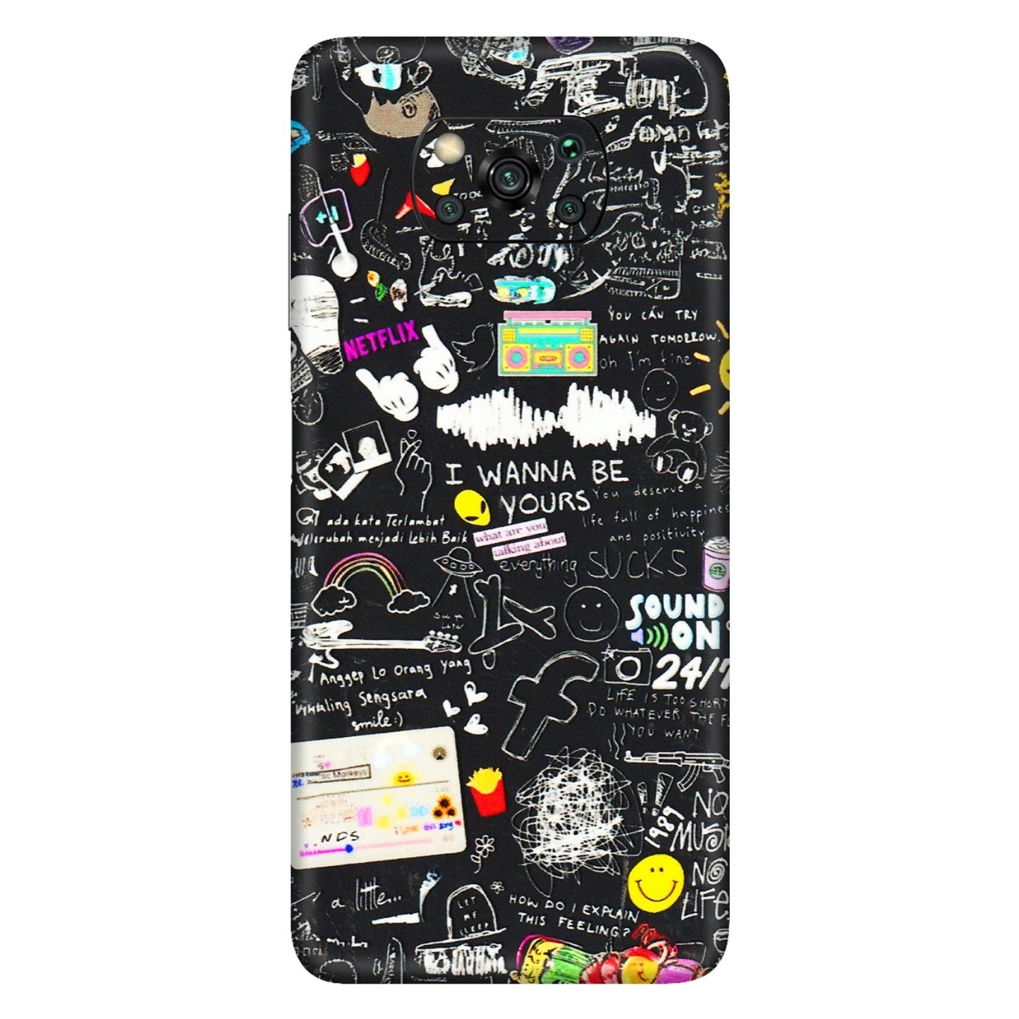 POCO Phone Skins (All Models) - Black Creatives Doodles - 3D Embossed Finish (L-311) Poco X3