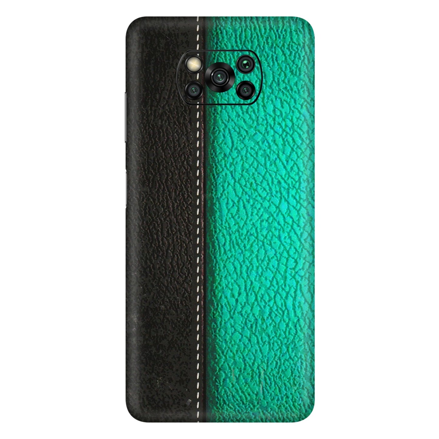 POCO Phone Skins (All Models) - Black Green Dual Leather Stich - 3D Embossed Finish (L-233) Poco X3 PRO
