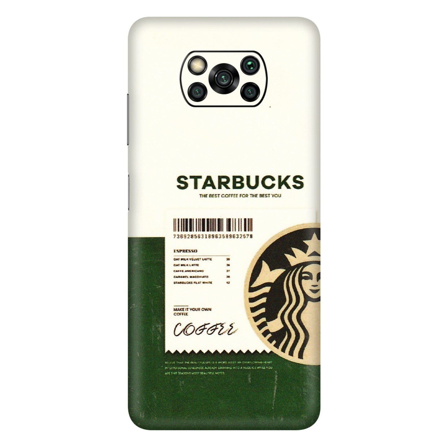 POCO Phone Skins (All Models) - Starbucks Barcode - 3D Embossed Finish (L-308) Poco X3 PRO