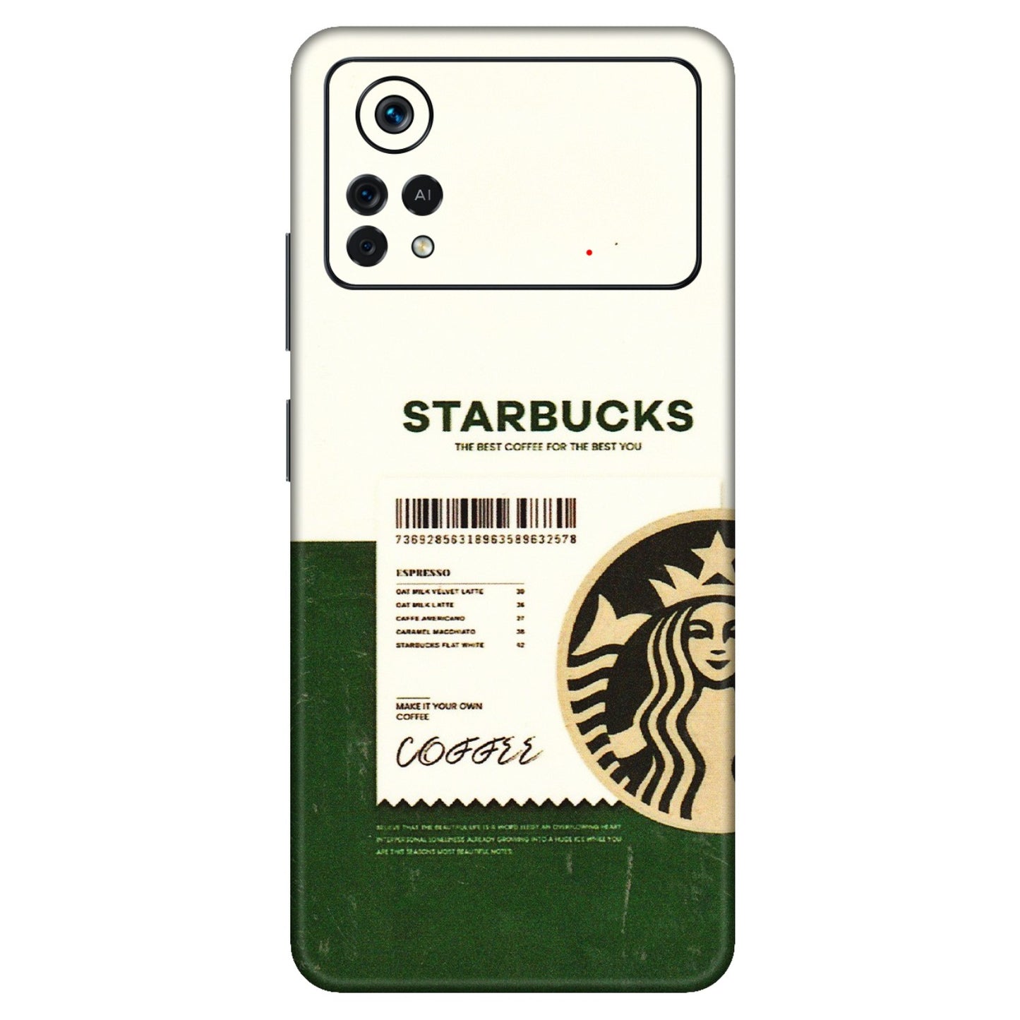 POCO Phone Skins (All Models) - Starbucks Barcode - 3D Embossed Finish (L-308) Poco X4 PRO (5G)