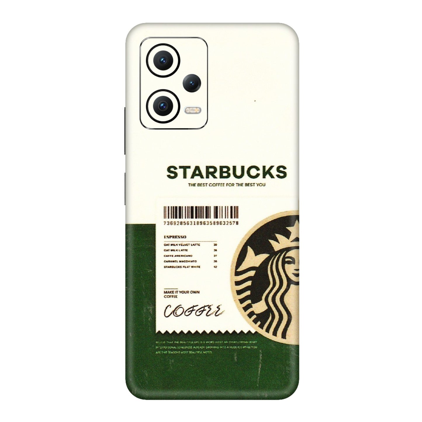 POCO Phone Skins (All Models) - Starbucks Barcode - 3D Embossed Finish (L-308) Poco X5 (5G)