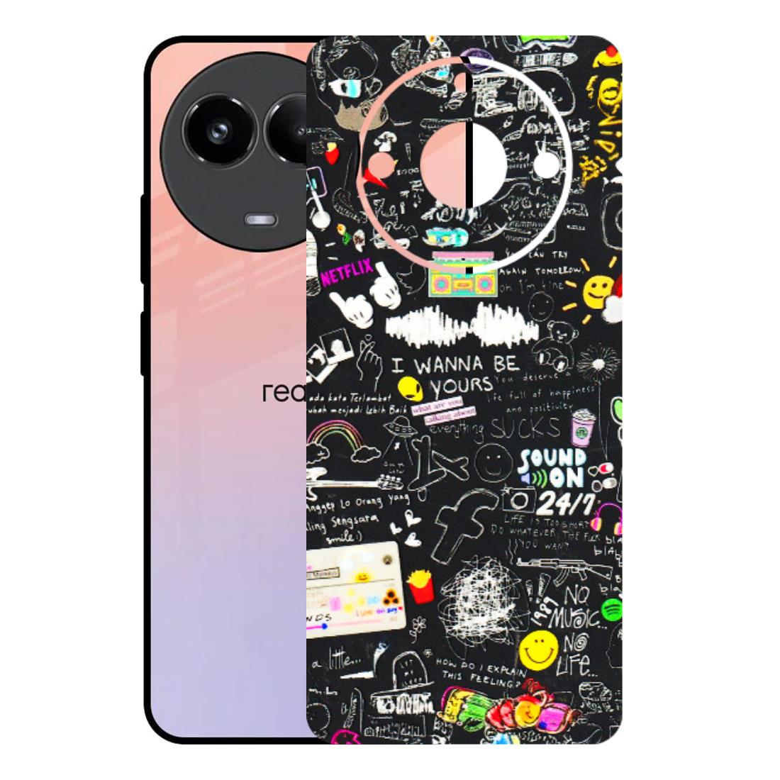Realme Phone Skins (All Models) - Black Creatives Doodles - 3D Embossed Finish (L-311) Realme 11 (5G)