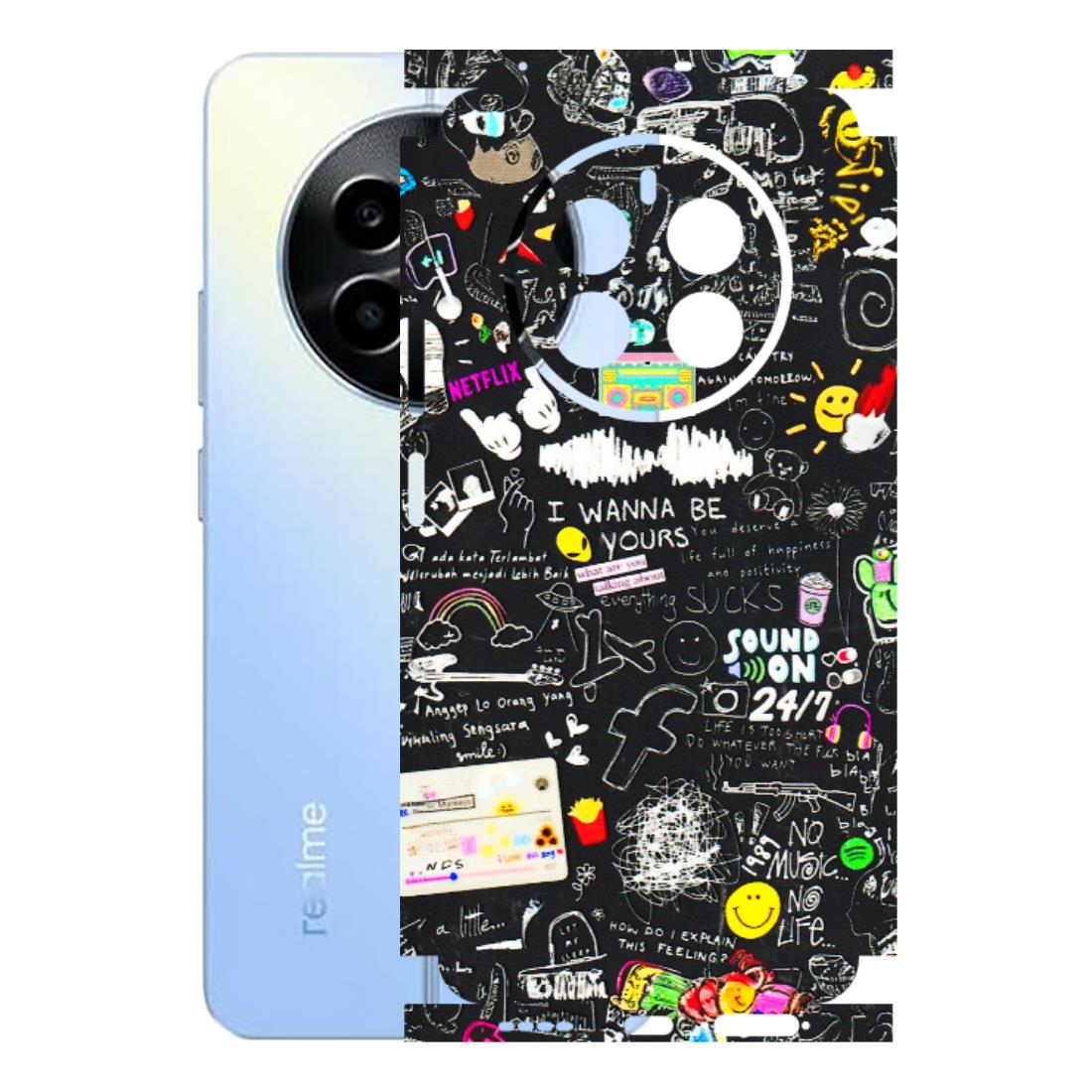 Realme Phone Skins (All Models) - Black Creatives Doodles - 3D Embossed Finish (L-311) Realme 13