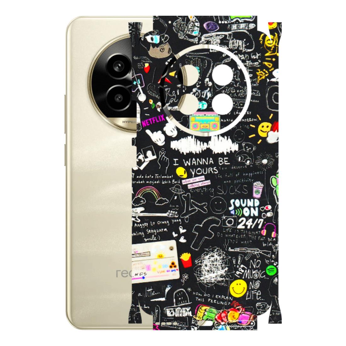 Realme Phone Skins (All Models) - Black Creatives Doodles - 3D Embossed Finish (L-311) Realme 14 Pro Lite