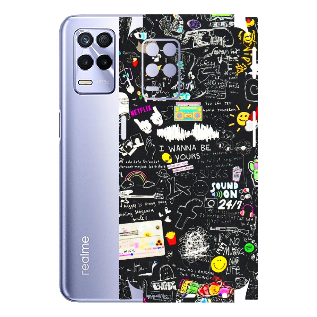 Realme Phone Skins (All Models) - Black Creatives Doodles - 3D Embossed Finish (L-311) Realme 8S (5G)