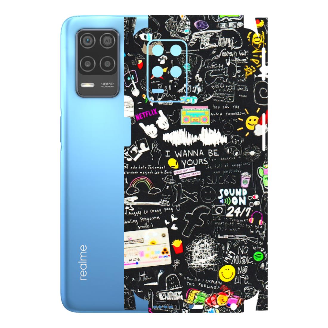 Realme Phone Skins (All Models) - Black Creatives Doodles - 3D Embossed Finish (L-311) Realme 8 (4G)