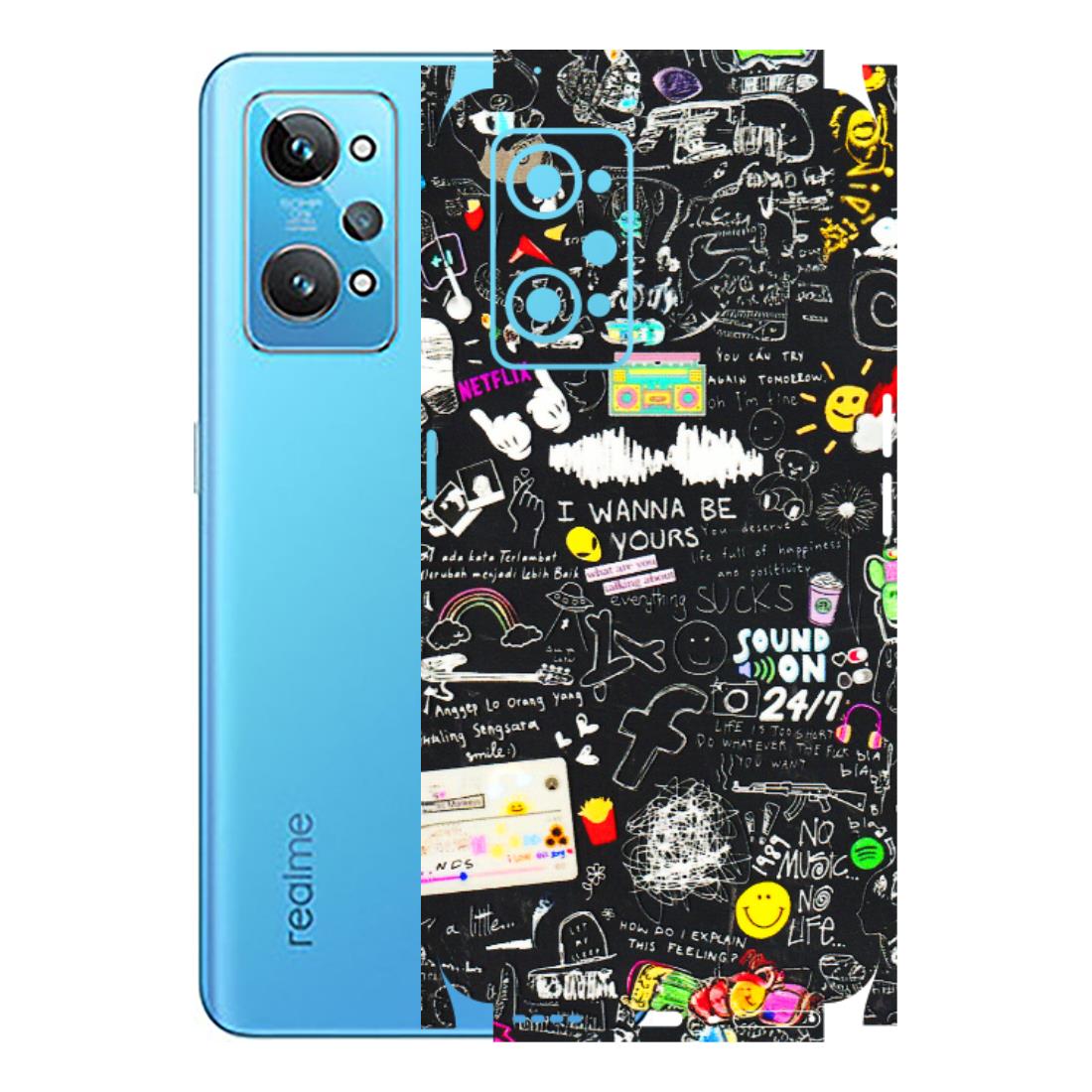 Realme Phone Skins (All Models) - Black Creatives Doodles - 3D Embossed Finish (L-311) Realme GT 2