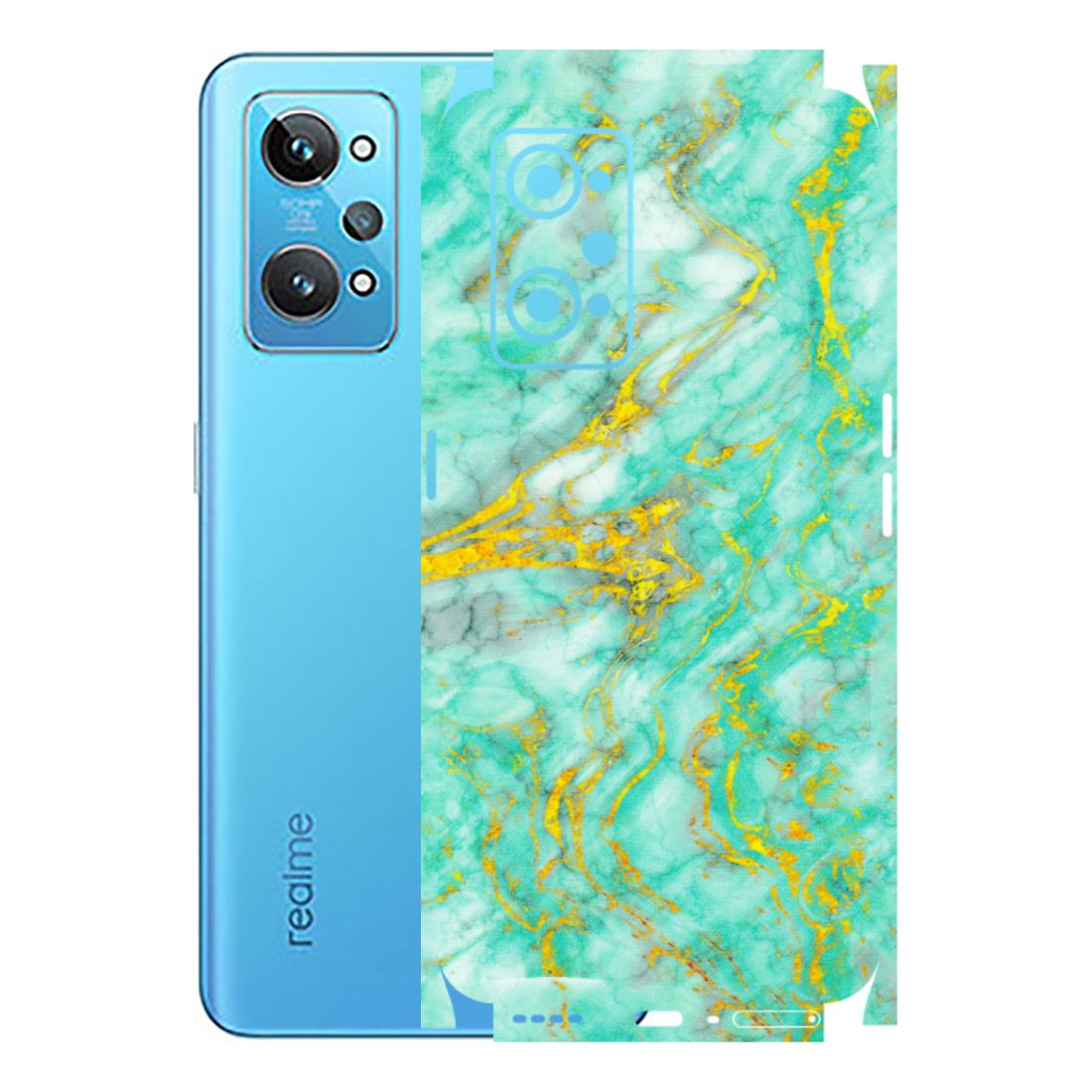 Realme Phone Skins (All Models) - Green And Gold Marble Feel - Matte Finish (M-16) Realme GT 2