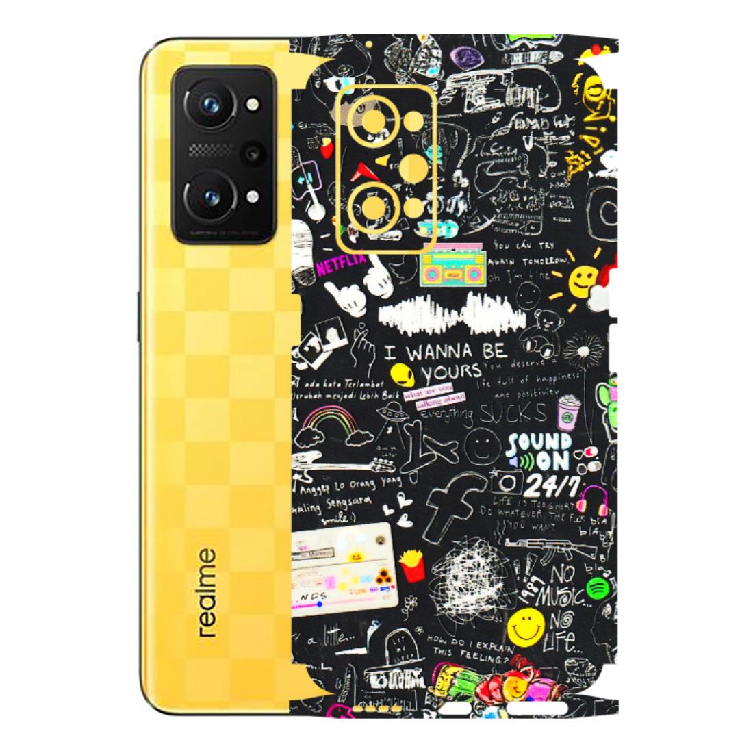 Realme Phone Skins (All Models) - Black Creatives Doodles - 3D Embossed Finish (L-311) Realme GT Neo 3T