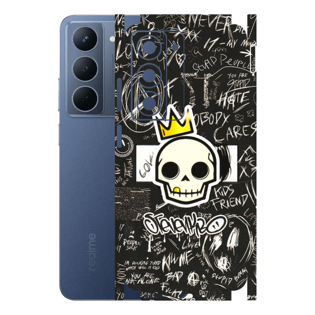 Realme Phone Skins (All Models) - Funny Skull Black Chalk Grafitti - 3D Embossed Finish (L-22) Realme P3X