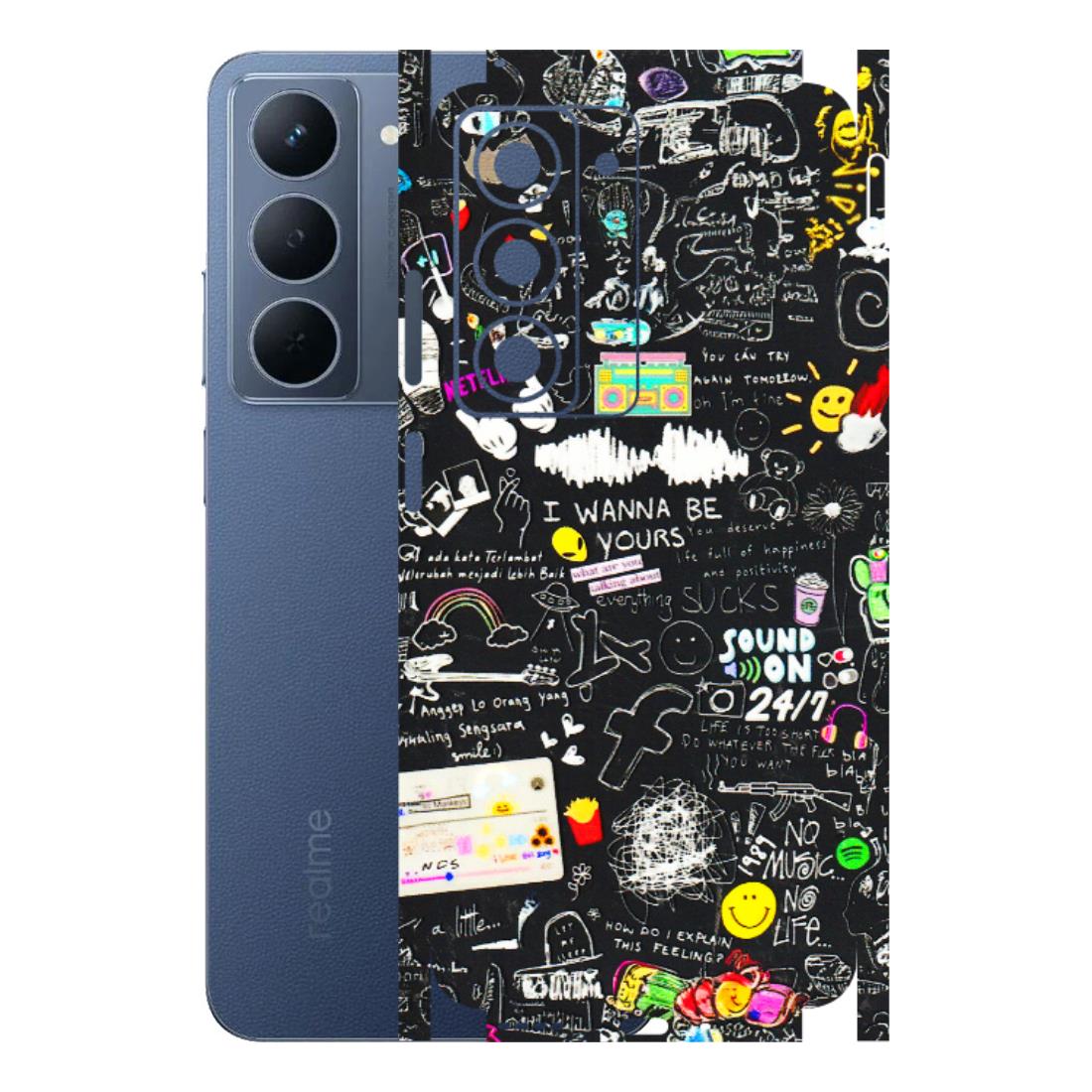 Realme Phone Skins (All Models) - Black Creatives Doodles - 3D Embossed Finish (L-311) Realme P3X