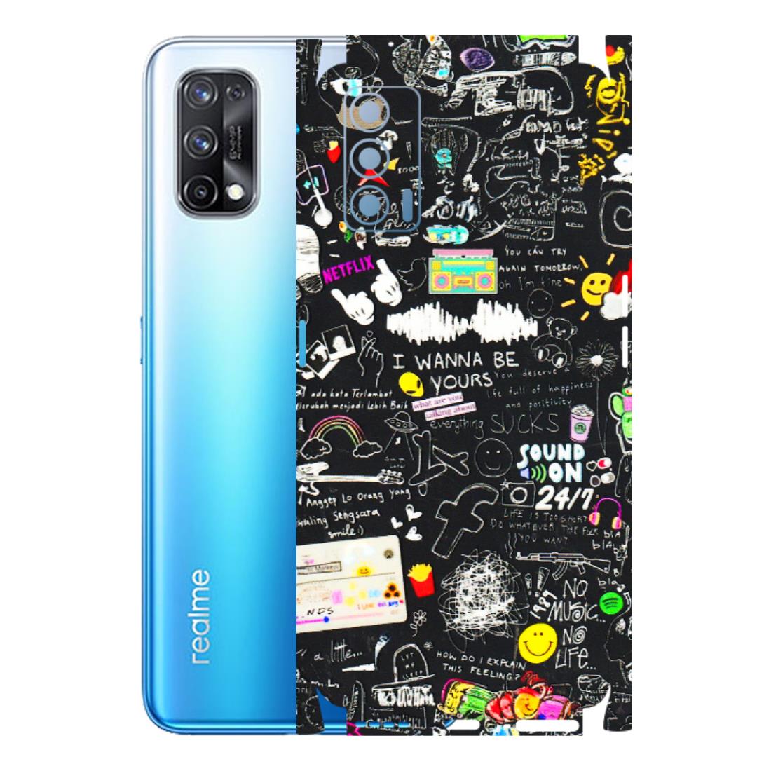 Realme Phone Skins (All Models) - Black Creatives Doodles - 3D Embossed Finish (L-311) Realme X7 5G