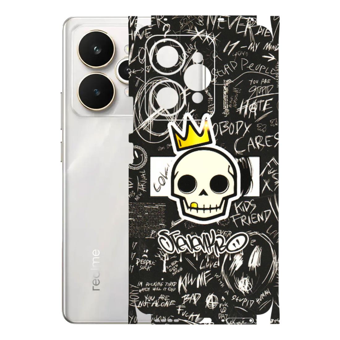 Realme Phone Skins (All Models) - Funny Skull Black Chalk Grafitti - 3D Embossed Finish (L-22) Realme 15 5G