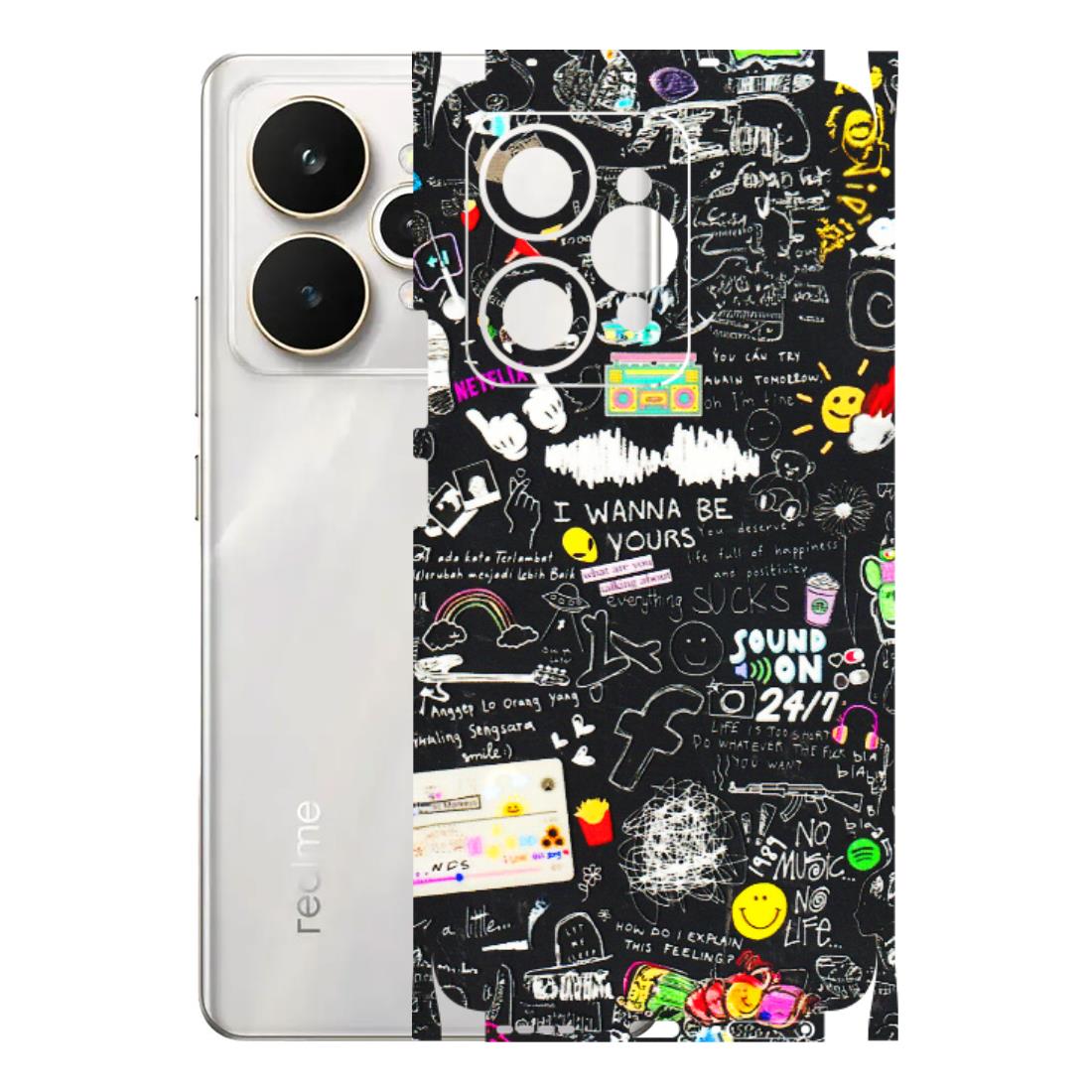 Realme Phone Skins (All Models) - Black Creatives Doodles - 3D Embossed Finish (L-311) Realme 15 5G